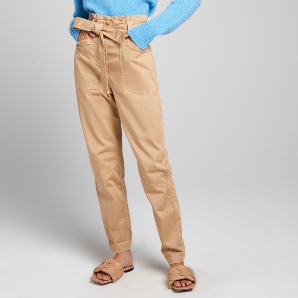 A.L.C. Coburn Cotton And Linen Tie Paperbag Pants In Tan Khaki Size 4